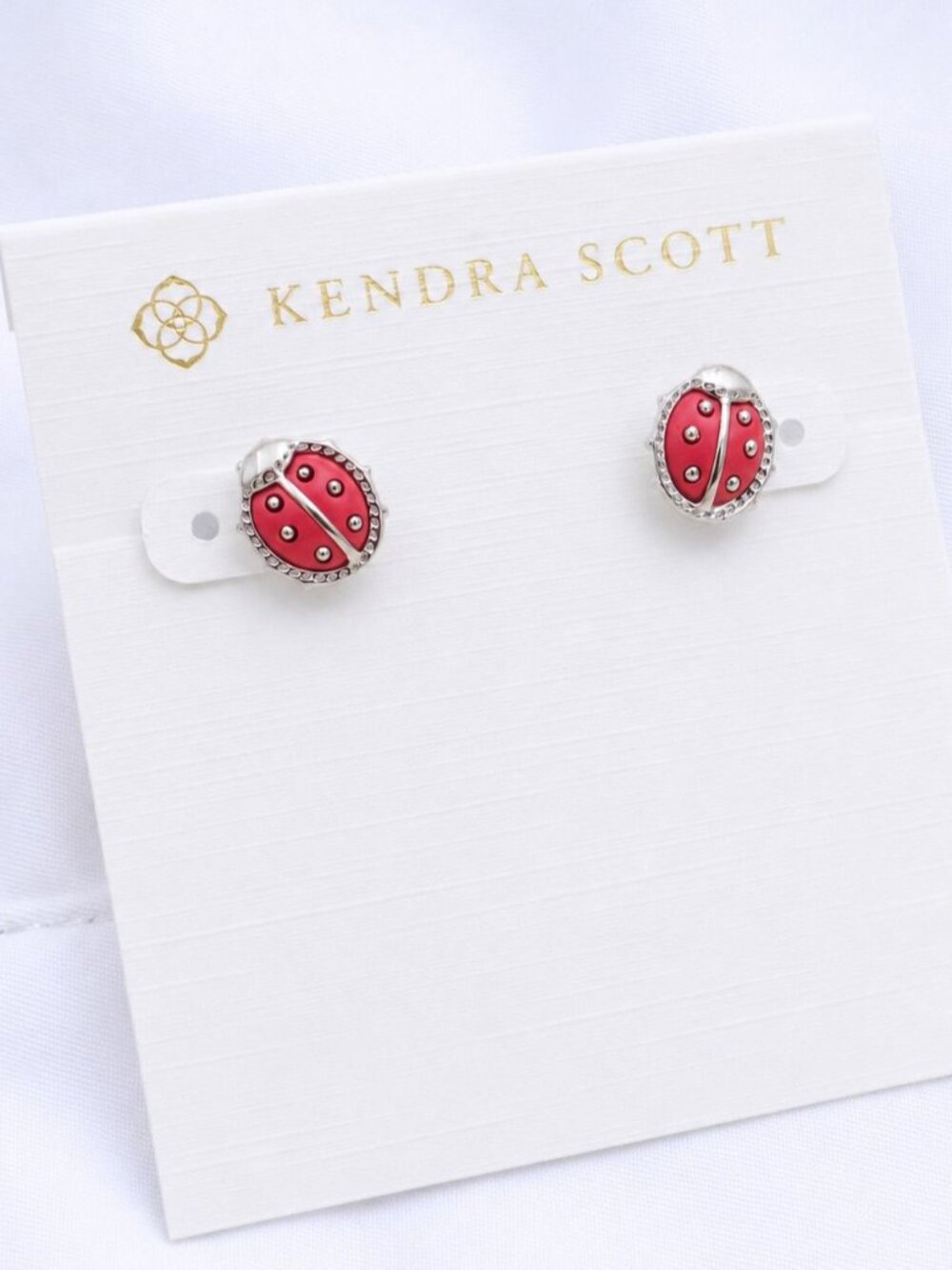 Kendra Scott Ladybug Silver Red Vermillion Stud Earrings